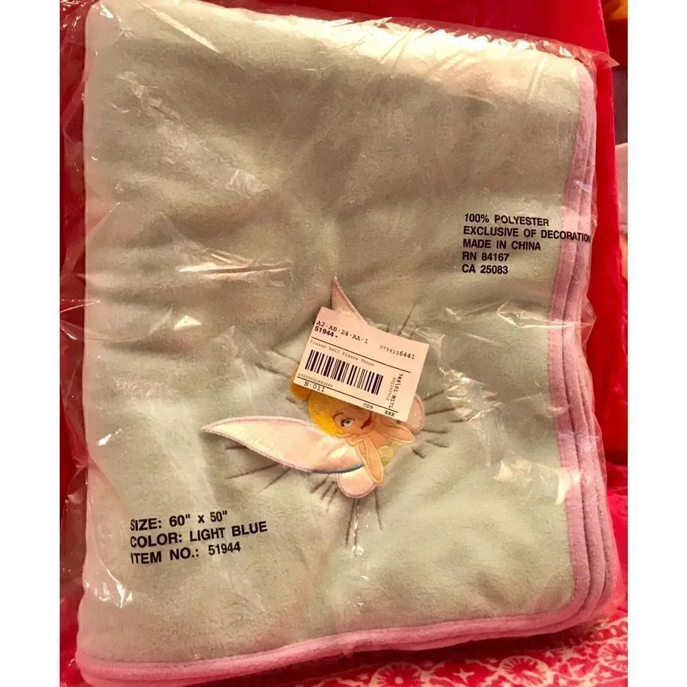 Disney Peter Pan Tinkerbell Appliqué  Fleece Throw 50” x 60” NIB ASAP Ship